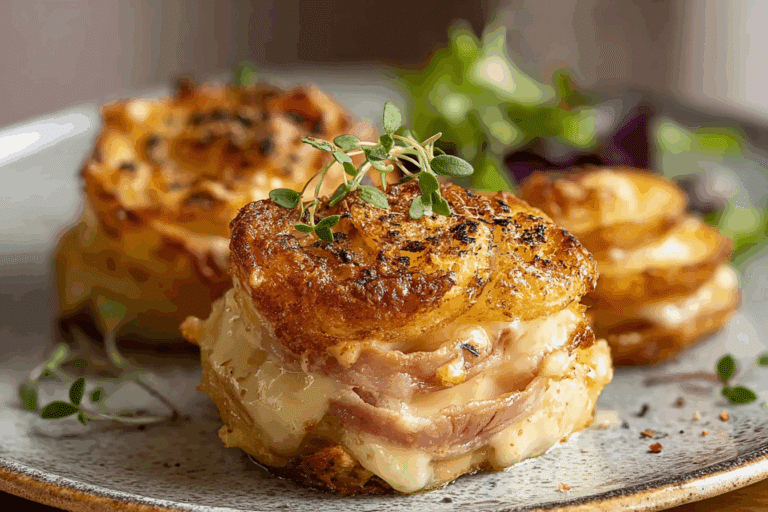 Mini Croque Monsieur with Béchamel Fried Cinnamon Apple Rings