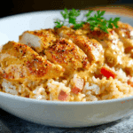 Creamy Honey Garlic Chicken over Spicy Cajun Rice