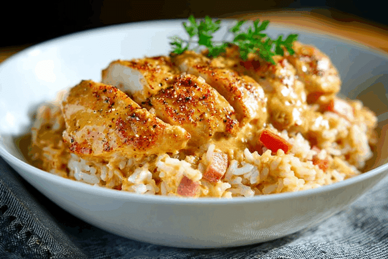 Creamy Honey Garlic Chicken over Spicy Cajun Rice