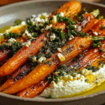 Roasted Carrots with Whipped Ricotta Hot Honey Drizzle & Gremolata