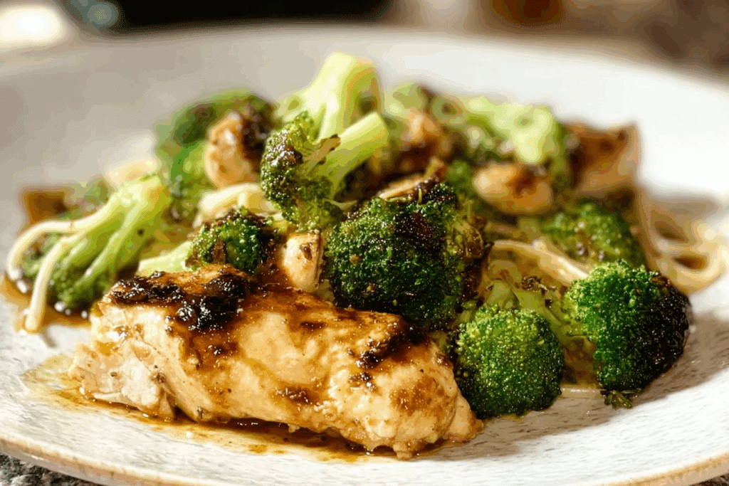 Hot Honey Garlic Chicken with Roasted Broccoli & Cheesy Fig-Balsamic Alfredo Spaghetti