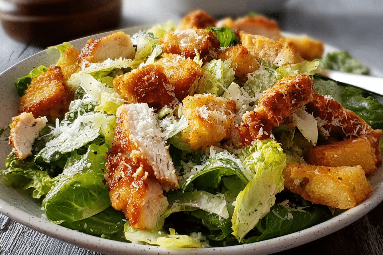 CRISPY CHICKEN CAESAR SALAD & CHIPS