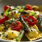 Ravioli with Tomatoes Asparagus Garlic & Herbs
