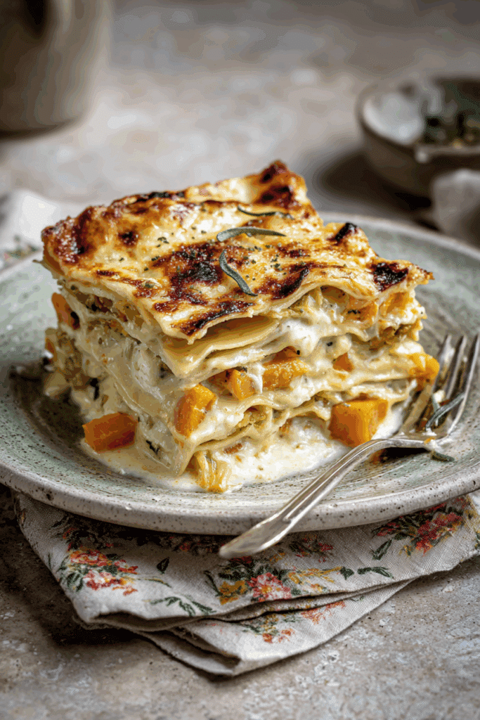 Autumn Lasagne with leek & Butternut Squash