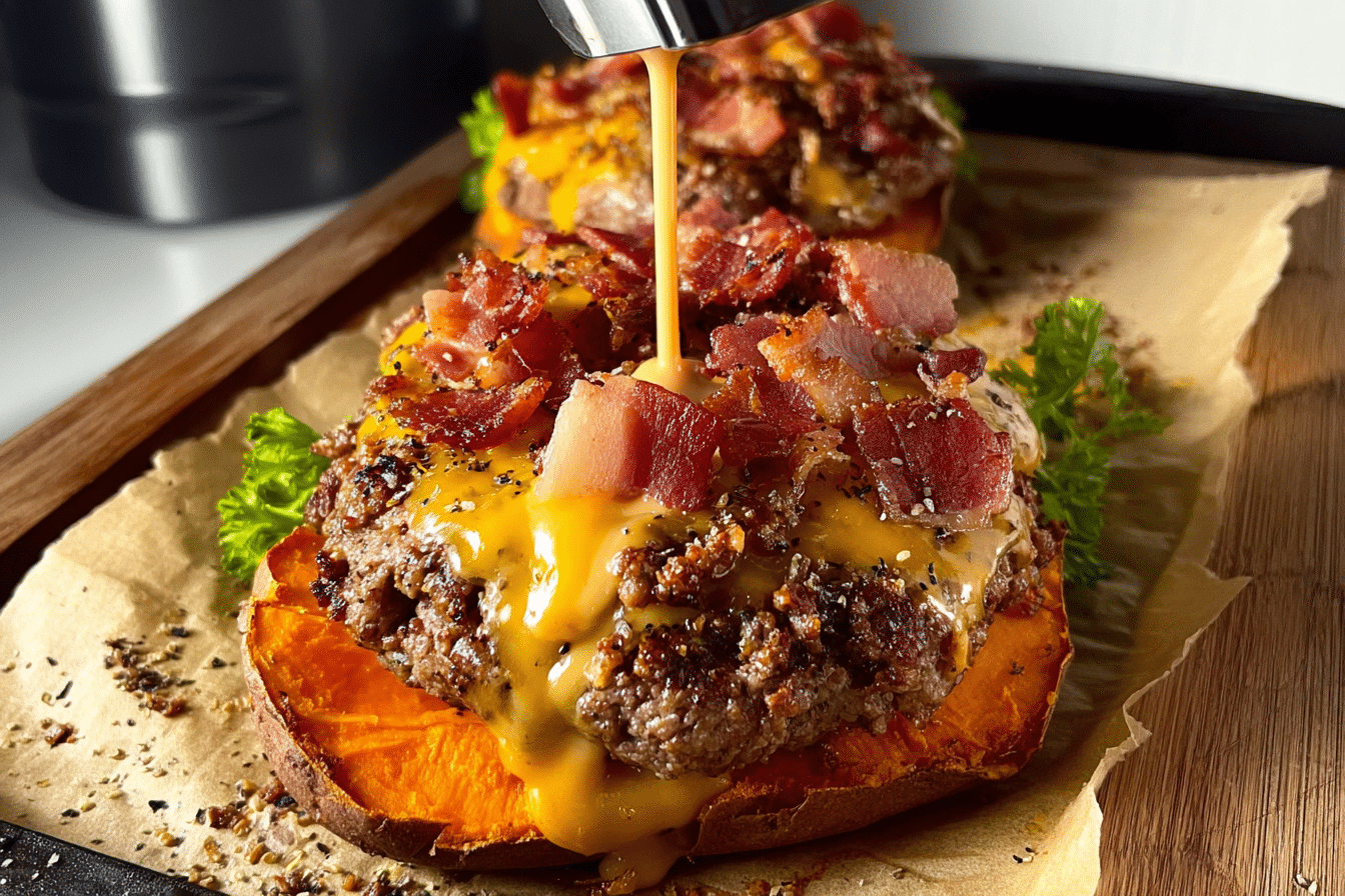 Bacon Cheeseburger Loaded Sweet Potato