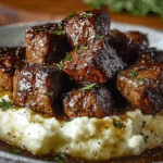 Garlic & Herb Butter Steak Bites over Mashed Potatoes