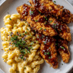Hot Honey Chicken Tenders with Four Cheese Mac & Cheese