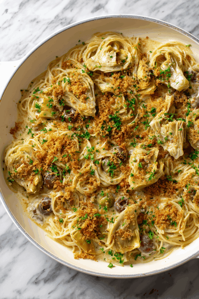 Mediterranean Capellini with Artichokes & Olives