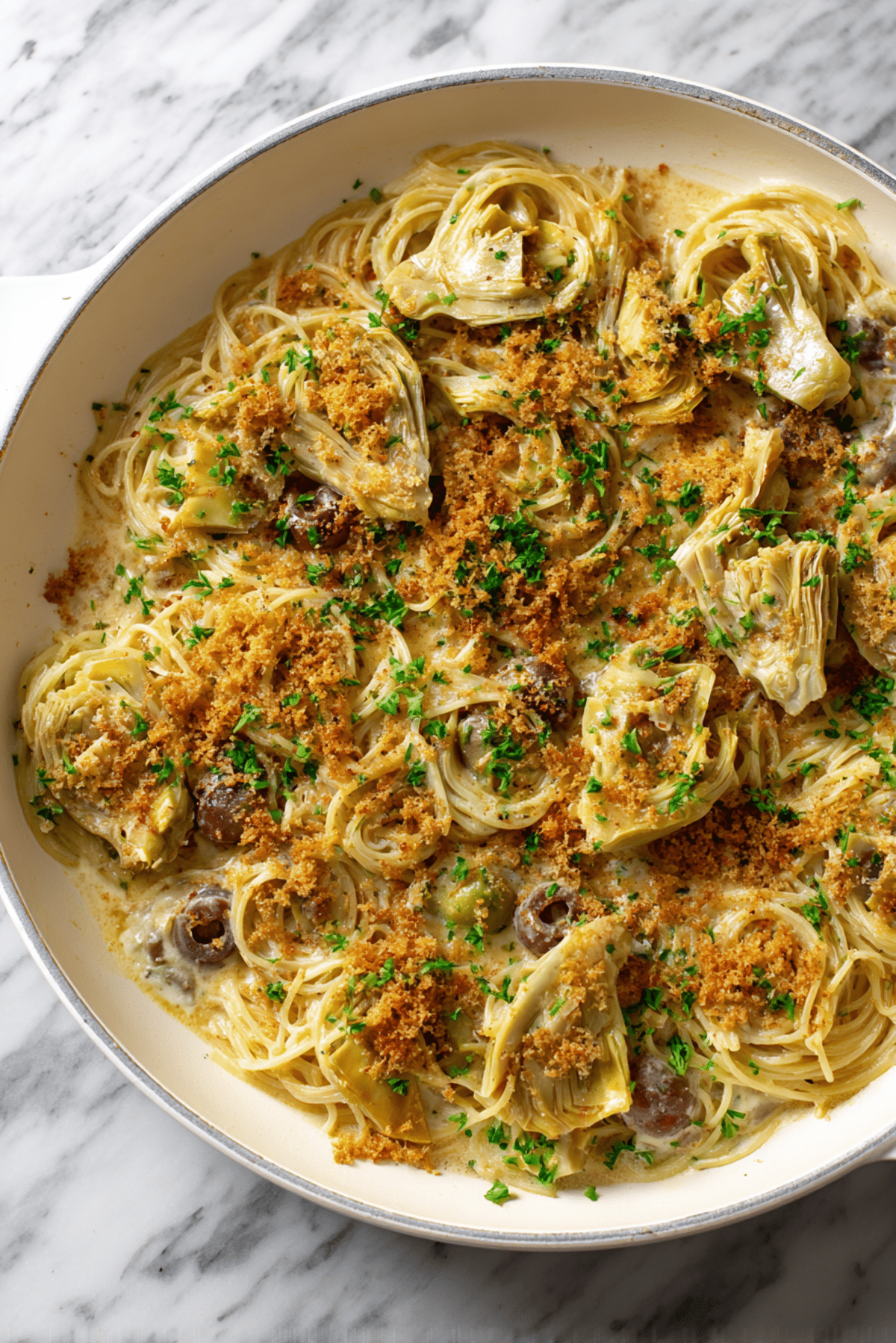 Mediterranean Capellini with Artichokes & Olives