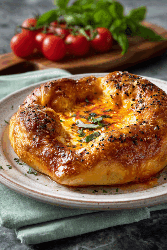 Roasted Tomato Soup with Mozzarella Pastry Crust