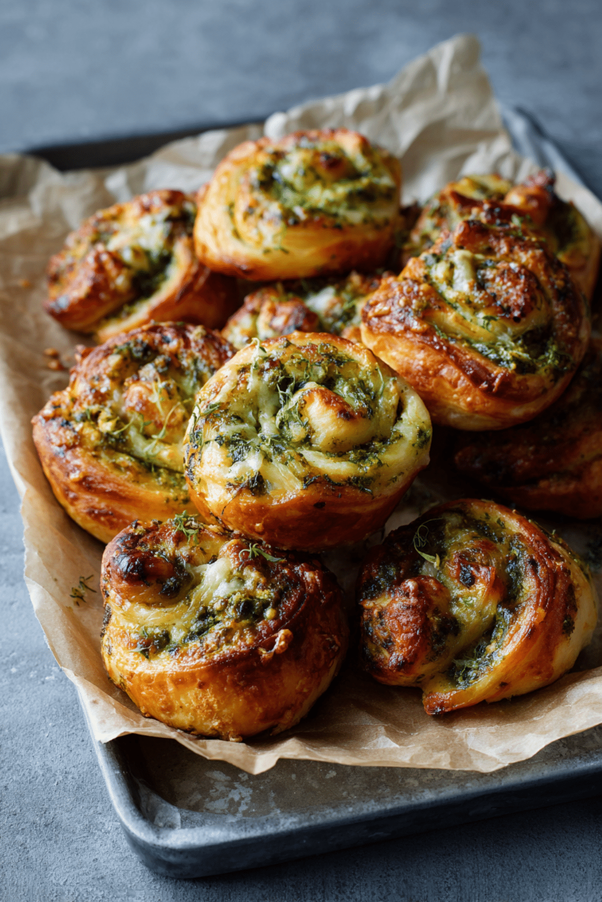 Cheesy Pesto Puff Buns