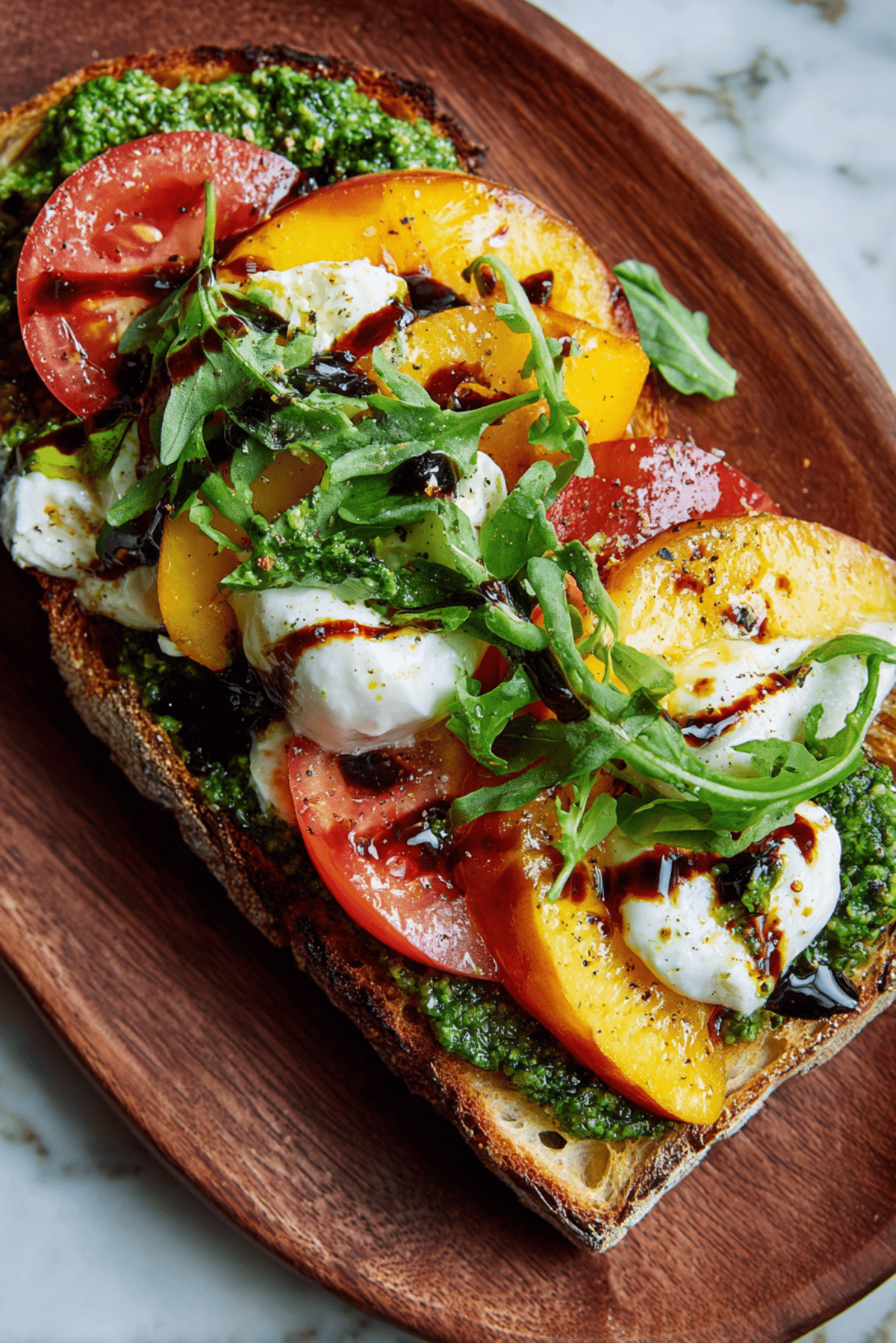 Peach, Pesto & Burrata Sandwich