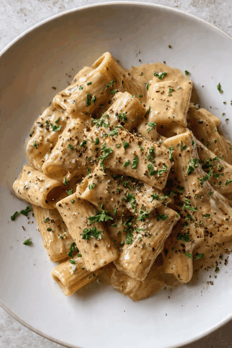 Rigatoni Pasta Coated in a Rich Peppercorn Sauce