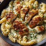 Creamy Lemon Garlic Pasta with Parmesan Crusted Chicken