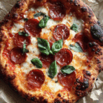 Blistered Neapolitan Pizza Topped with Melted Mozzarella