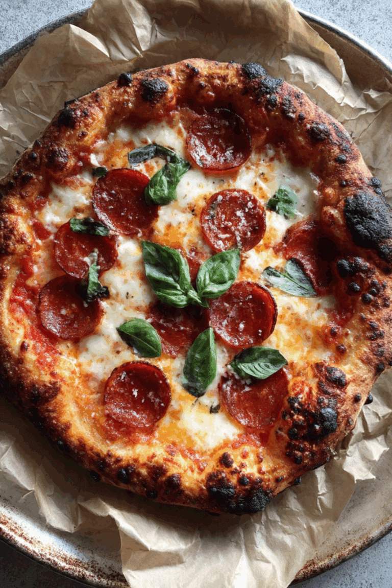 Blistered Neapolitan Pizza Topped with Melted Mozzarella