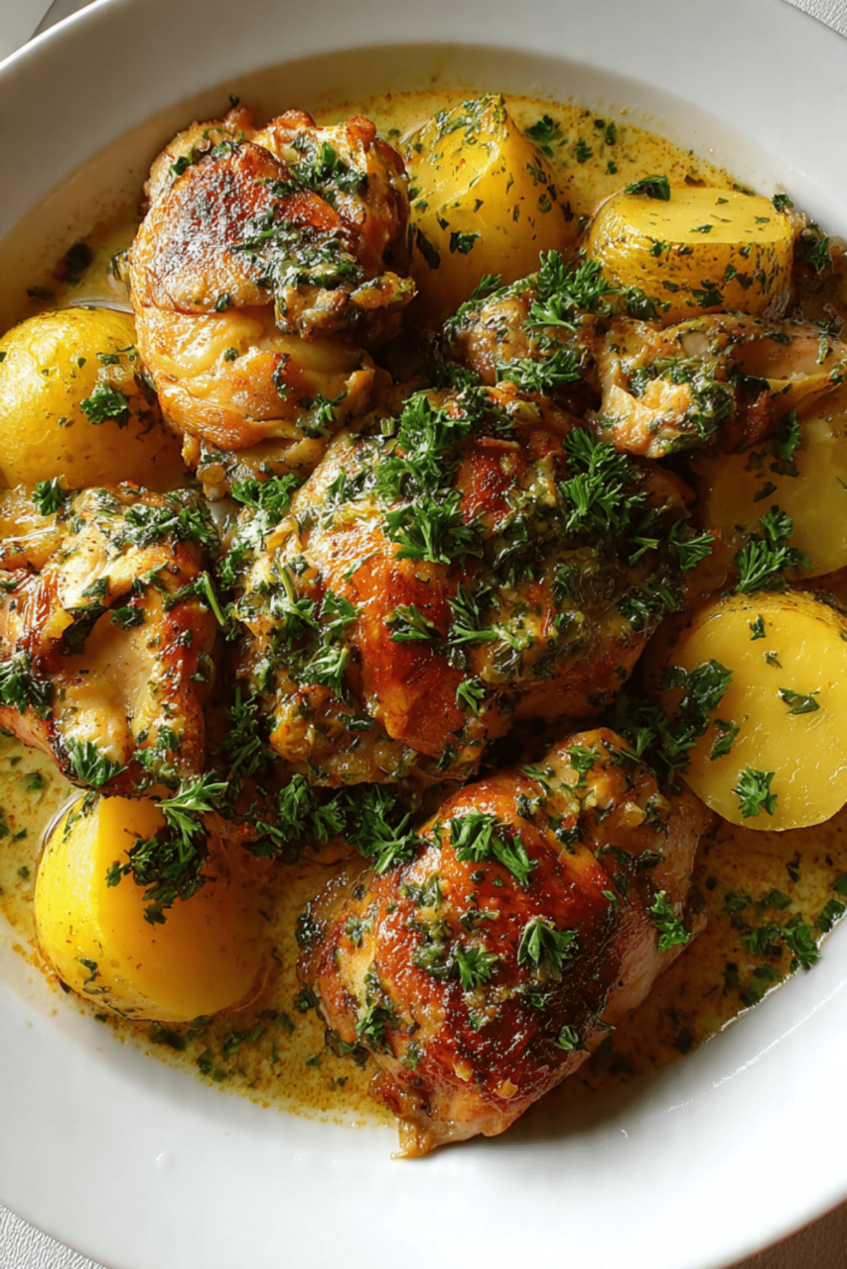 Garlic Potato Topped Chicken Pots