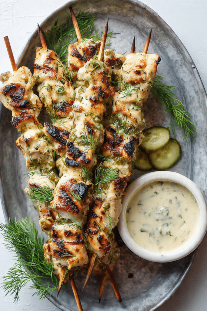 Air Fryer (or Grilled) Dill Pickle Chicken Skewers