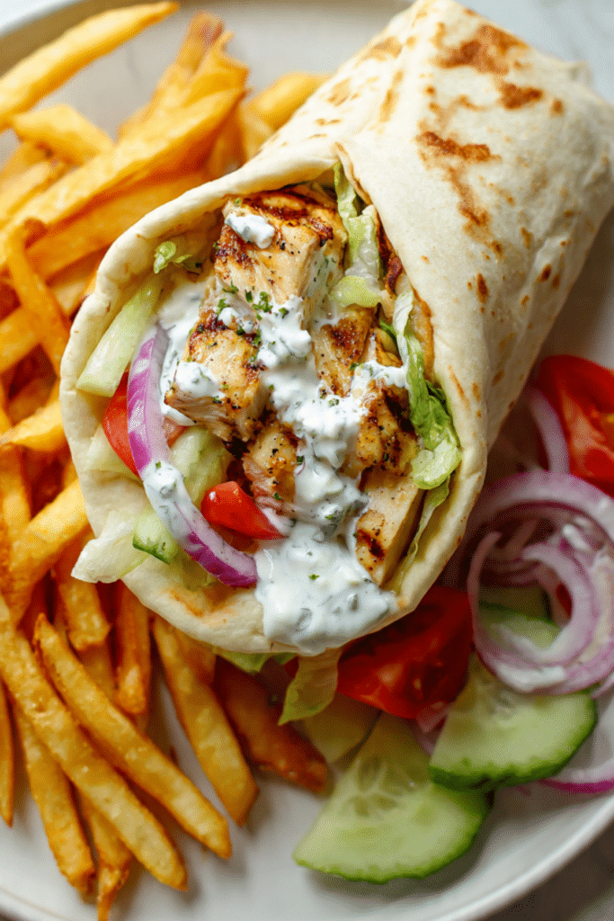 Greek Chicken Wraps with Garlic Yogurt Sauce