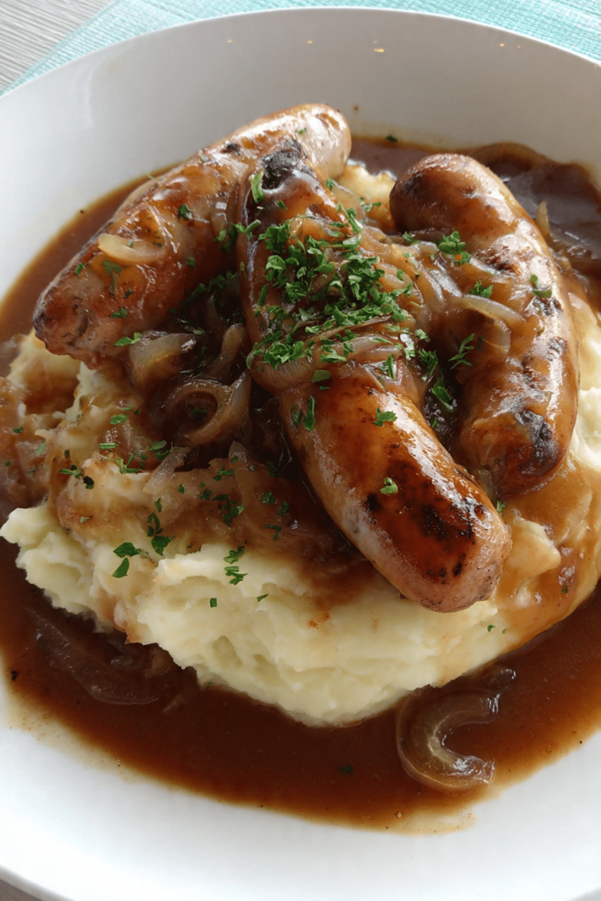 Bangers & Mash with Onion Gravy