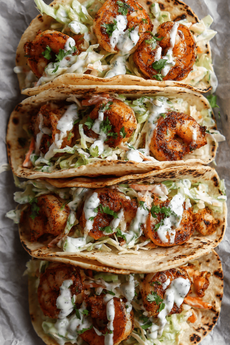 Spicy Shrimp Tacos with Garlic Cilantro Lime Slaw