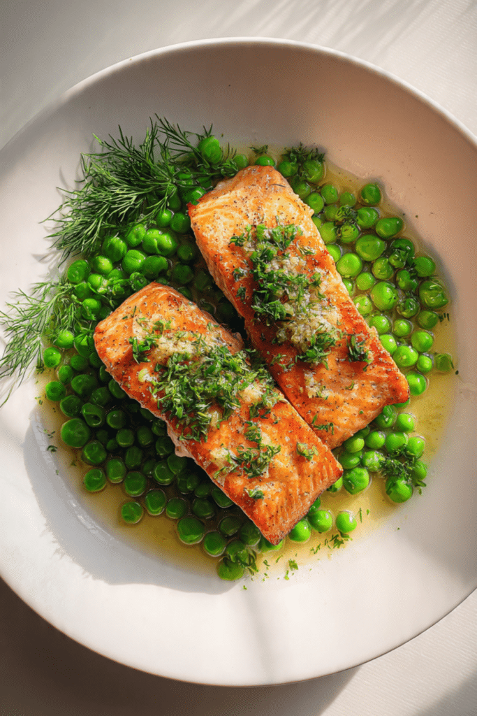 Garlic Salmon with Peas Recipe