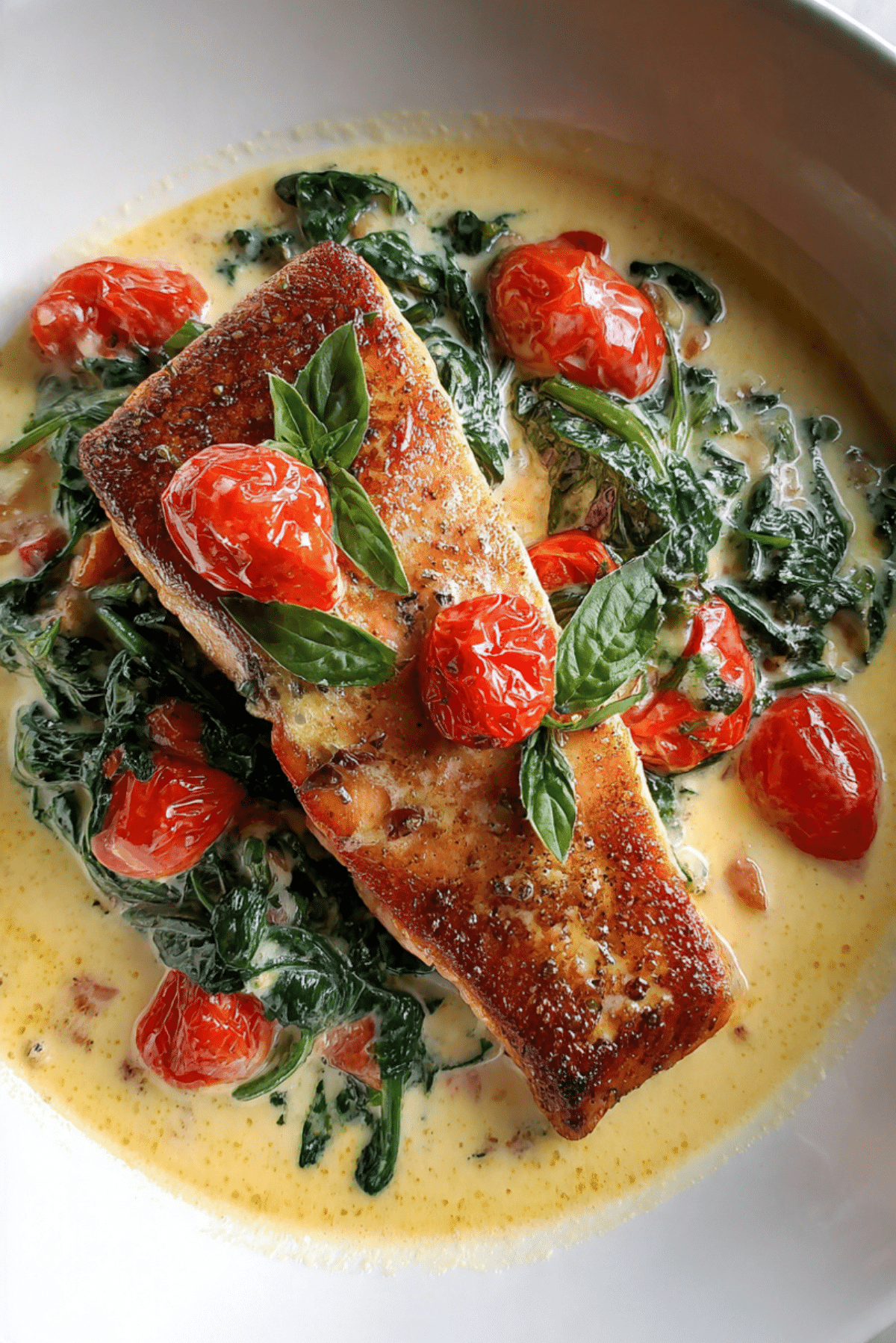 Tuscan Salmon with Spinach & Tomatoes