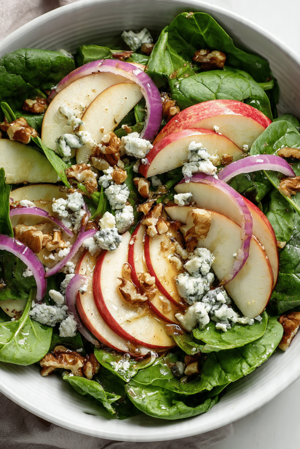 Spinach Salad with Apples, Blue Cheese & Walnuts