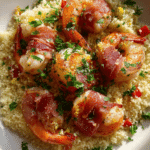 Prosciutto Wrapped Shrimp with Lemon Couscous