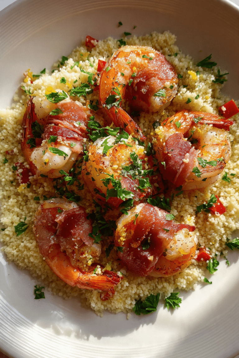Prosciutto Wrapped Shrimp with Lemon Couscous