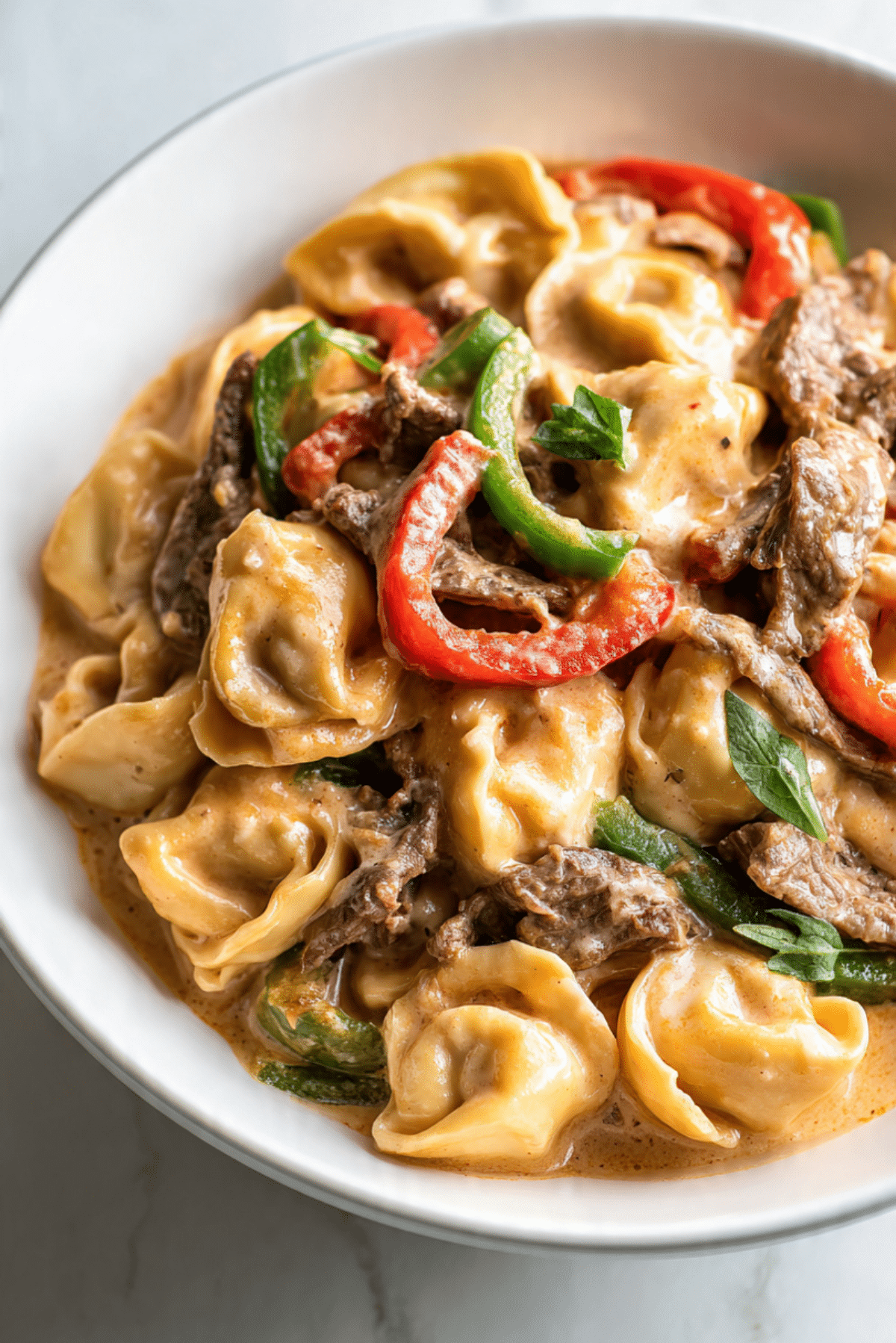 Crock Pot Cheesesteak Tortellini