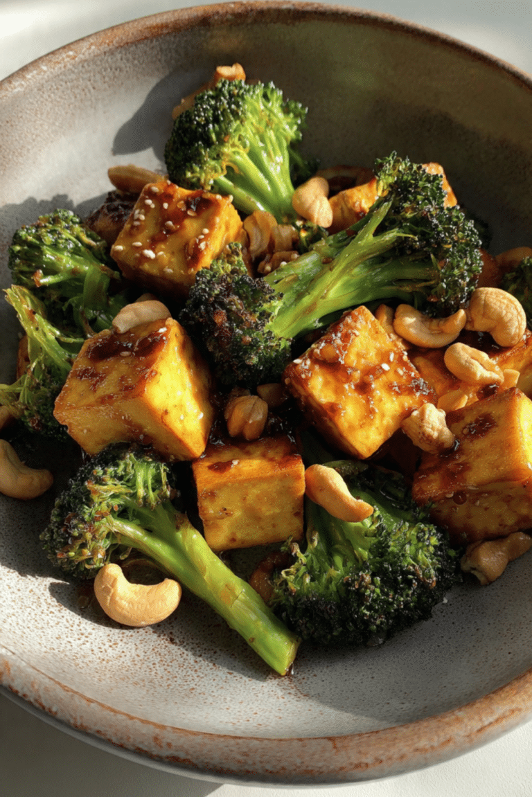 One-Pan Honey Garlic Tofu with Broccoli & Cashews