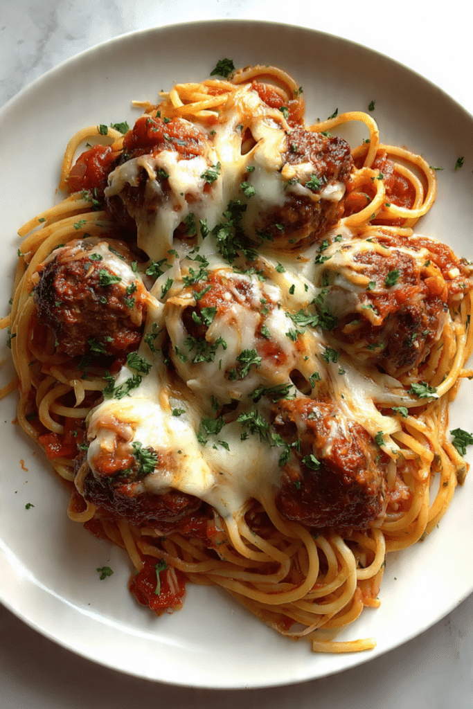 Slow Cooker Cheesy Spaghetti and Meatballs