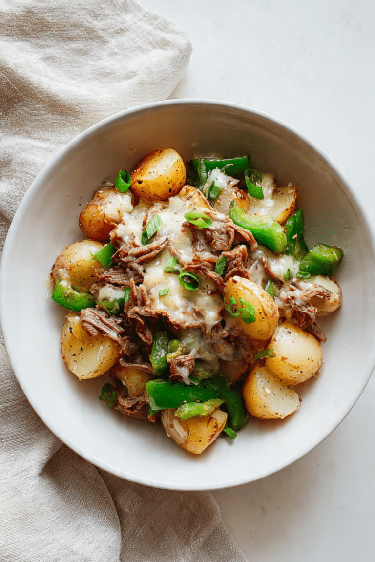 Crockpot Philly Cheesesteak Potatoes
