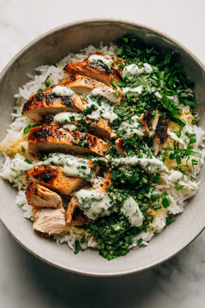 Chimichurri Chicken Bowls with Garlic Sauce