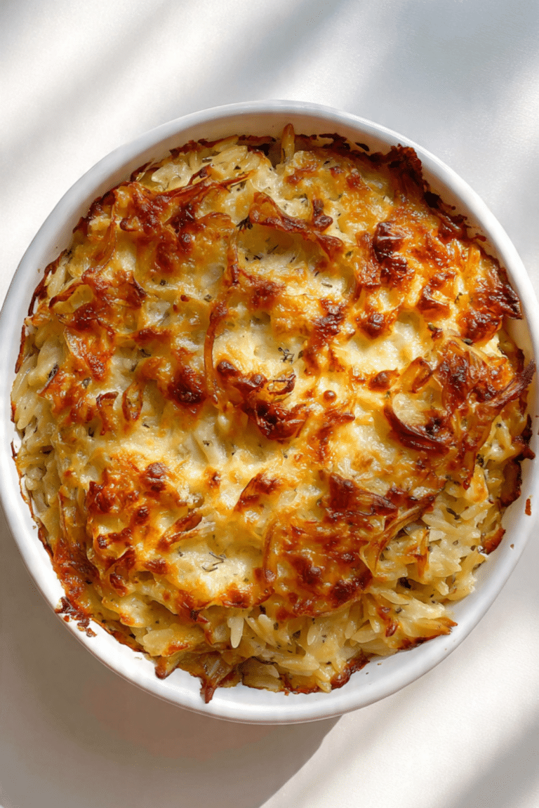 Cheesy French Onion Orzo Bake