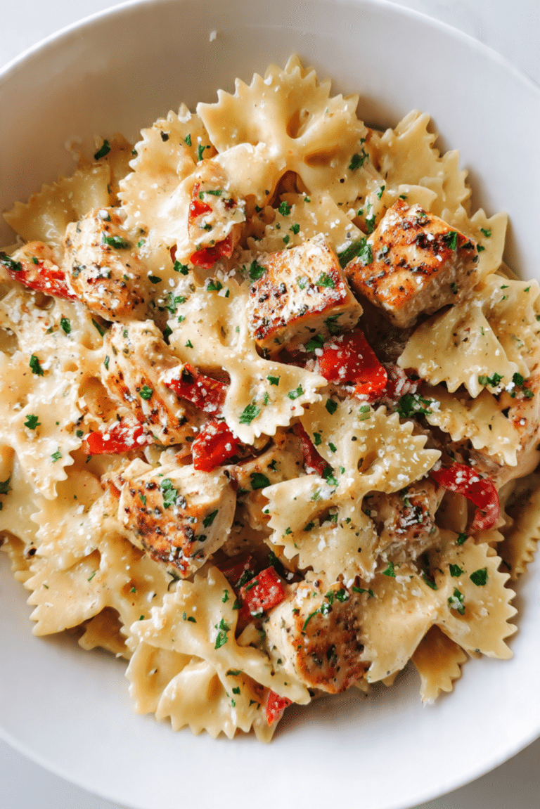 Best Parmesan Roasted Red Pepper Chicken Bowtie Pasta Recipe
