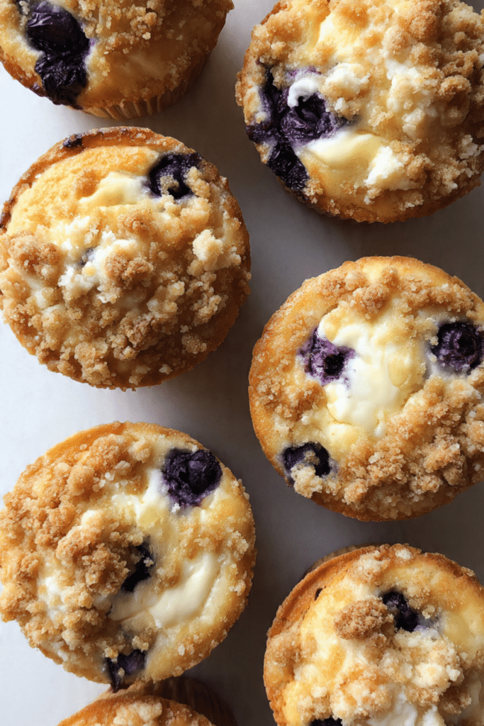 Blueberry Cheesecake Stuffed Crumble Muffins