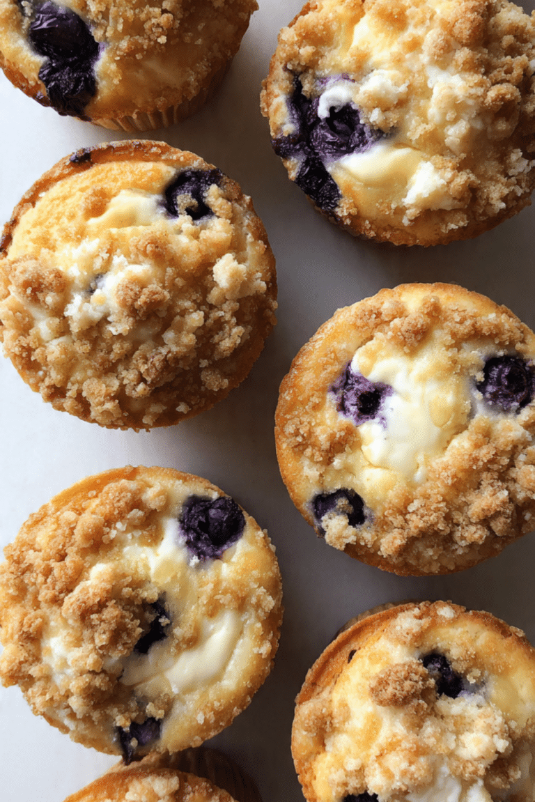 Blueberry Cheesecake Stuffed Crumble Muffins