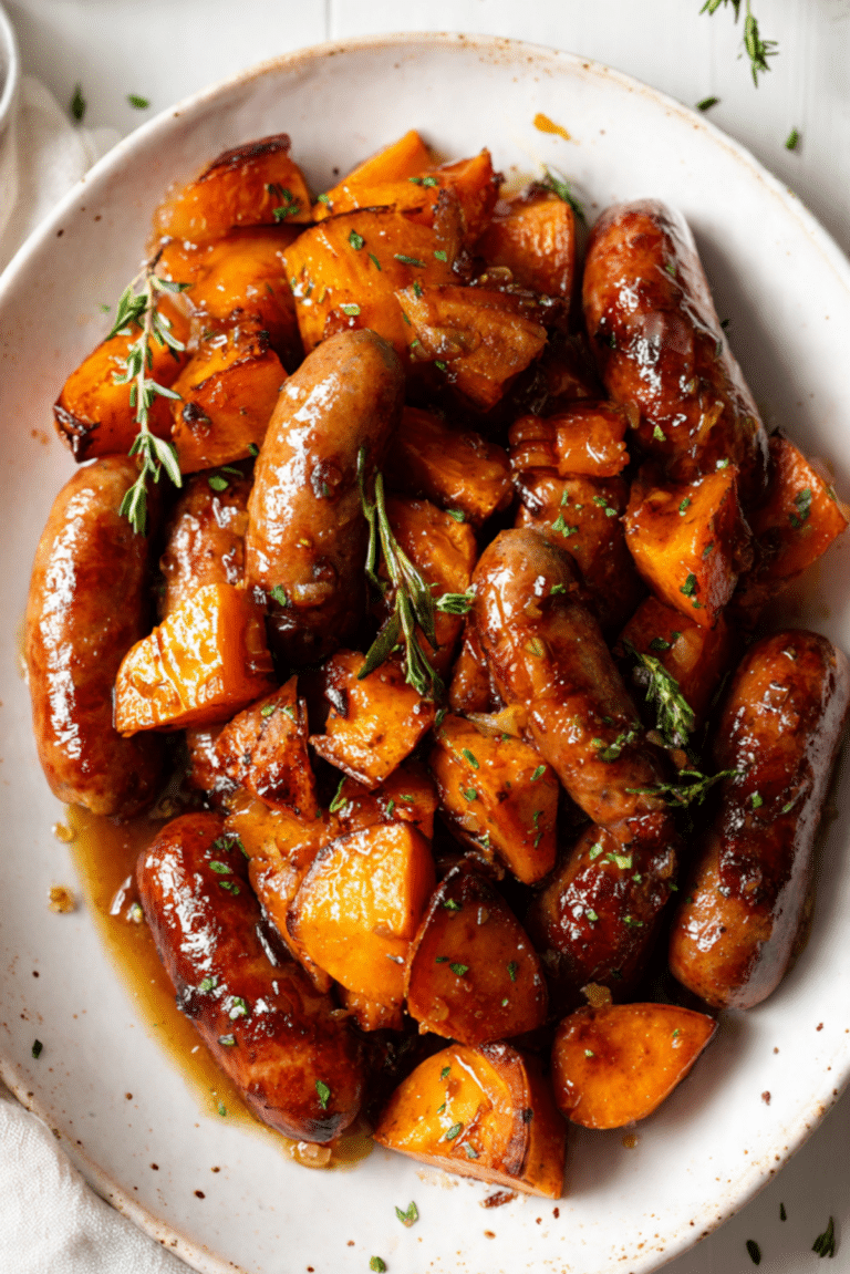 Sausage & Sweet Potato with Honey Garlic Sauce